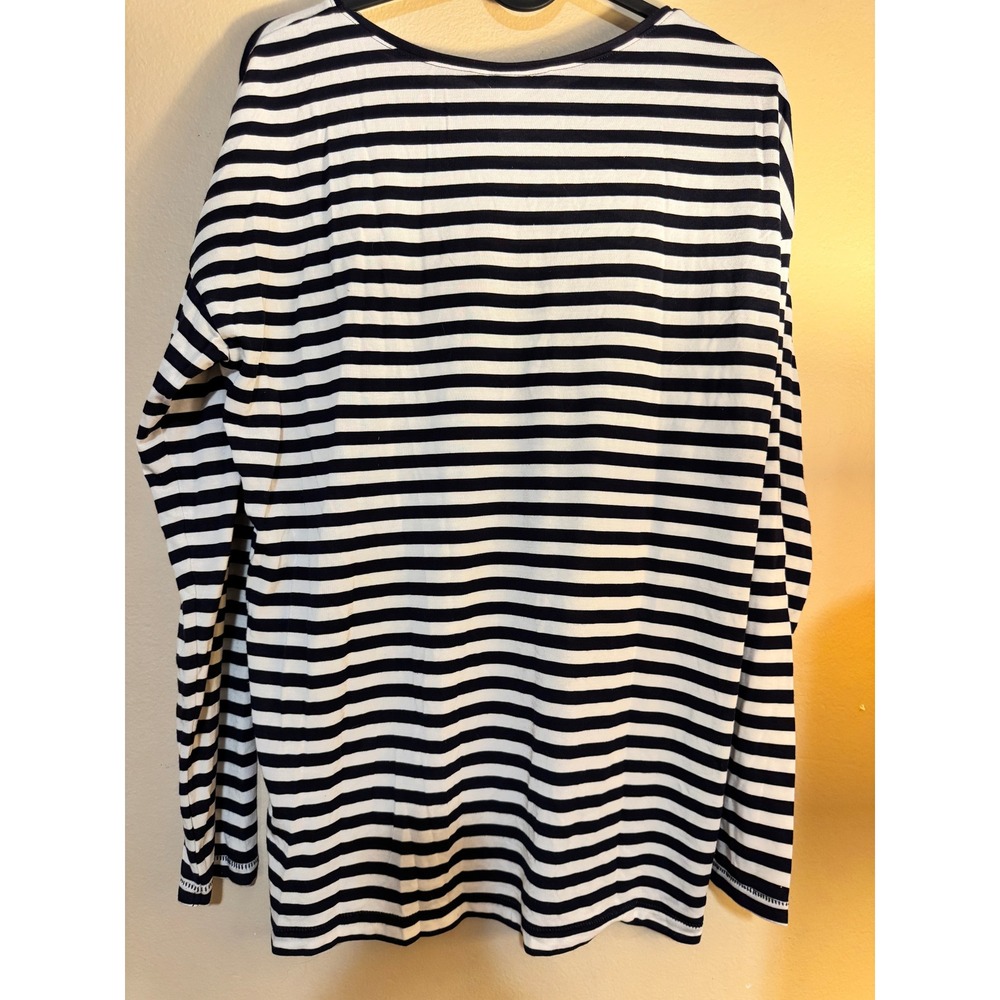 HM Basic Womens Small Navy Blue White Striped Long Sleeve Crew Neck Top Jersey